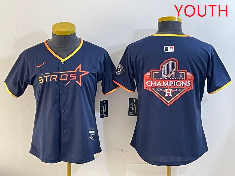 Youth Houston Astros Blank Drak Blue Three generations Joint Name 2025 Nike MLB Jersey style 21->youth mlb jersey->Youth Jersey